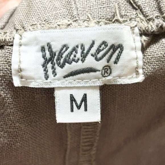 HEAVEN 100% Linen High Rise Straight Crop Pull On Pants in Taupe Brown SZ M - Picture 6 of 9